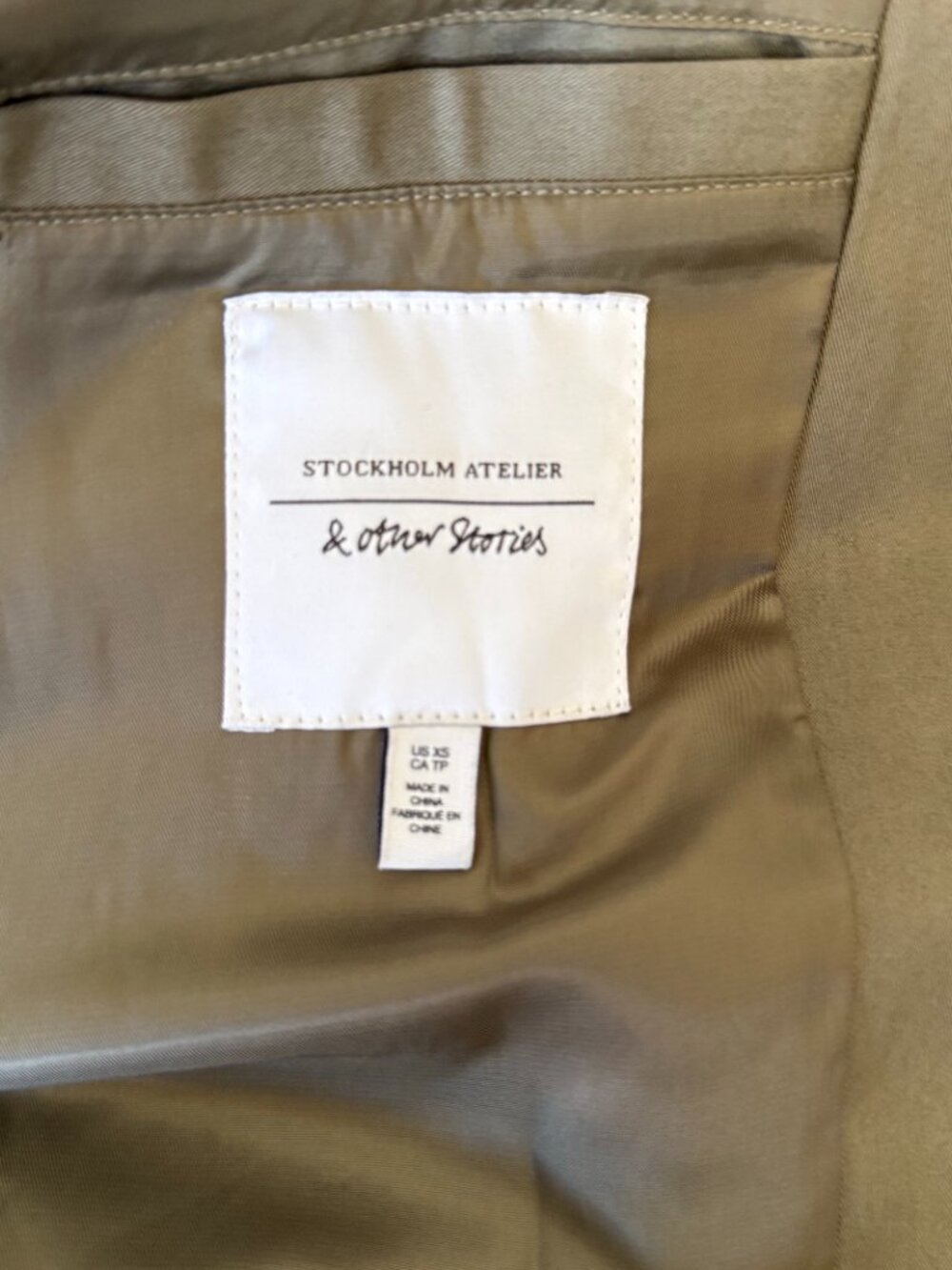 & Other Stories Relaxed Mid-Length Trench Coat in Khaki Green - Picture 4 of 4